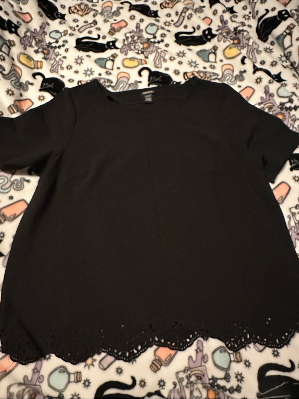 Torrid Black Short Sleeve Tee with Scalloped Eyelet Hem